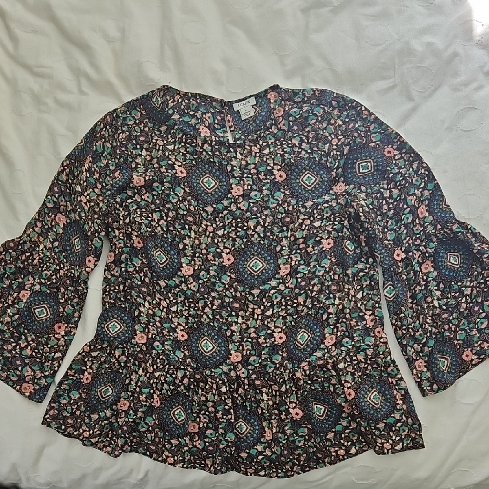 J. Crew Black and Pink Floral Blouse